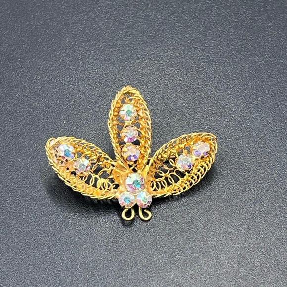 Vintage Made in Austria Brushed Gold
Coiled Metal Brooch AB Austrian Rhinestones - Picture 7 of 12